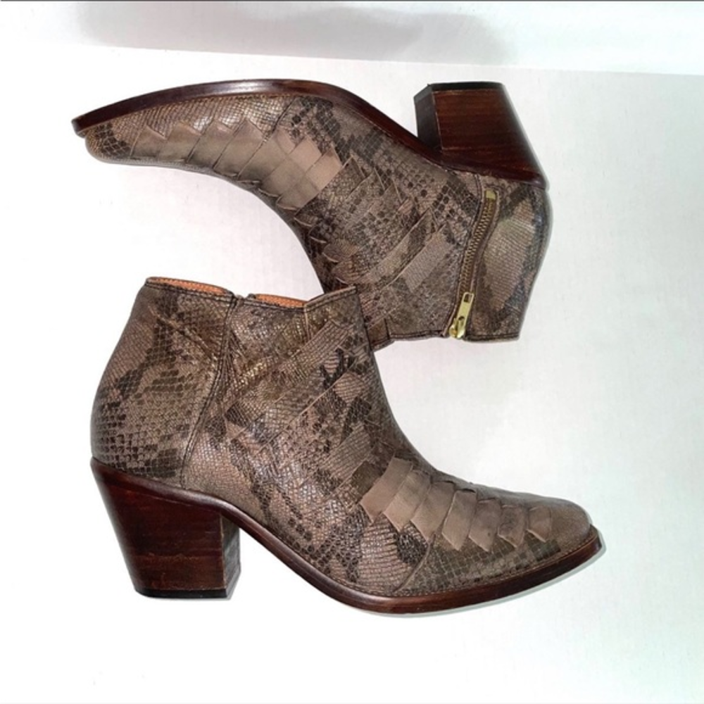 Free People Emmett Western Leather Bootie Woven Snakeskin‎ Brown Womens US10/ 41